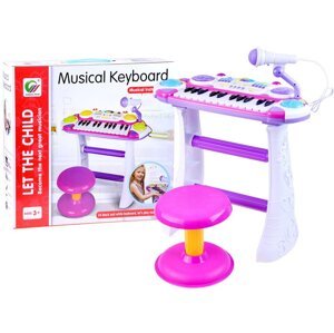 Dětské klávesy s mikrofonem a taburetem růžové