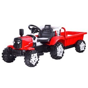 Elektrický traktor s přívěsem červený