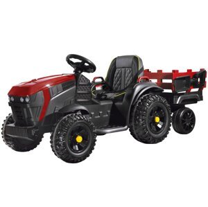 Elektrický farmářský traktor s přívěsem červený