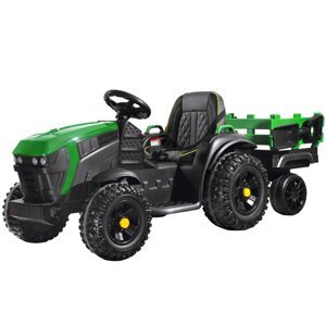 Elektrický farmářský traktor s přívěsem zelený