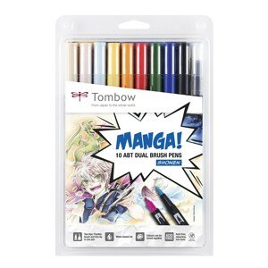 Tombow, ABT-10C-MA, ABT Dual Brush pen, oboustranné popisovače, Manga set Shonen, 10 ks
