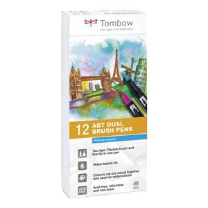 Tombow,  ABT-12P-1, ABT Dual Brush pen, oboustranné popisovače, Primary/Base tone, 12 ks