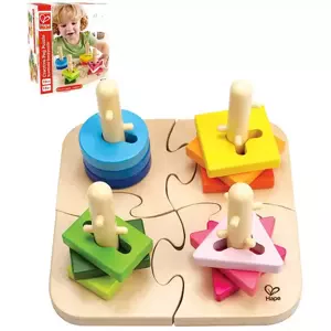 HAPE DŘEVO Baby puzzle kreativní navlékací na tyčce