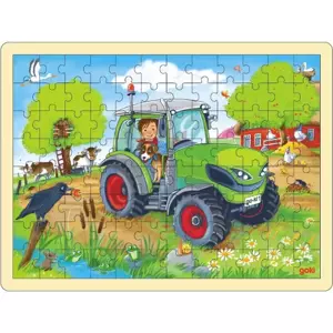 GOKI Dřevěné puzzle Traktor 96 dílků