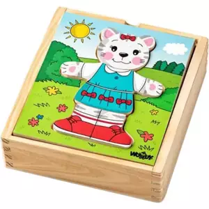 WOODY DŘEVO Baby puzzle šatní skříň kočička 18 dílků