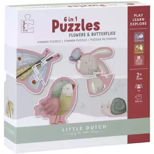 LITTLE DUTCH Baby Puzzle 6v1 Květiny a motýli 3-5 dílků skládačka