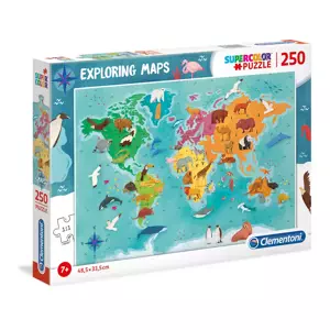 Puzzle 250 dílků Mapa - Svět: zvířata