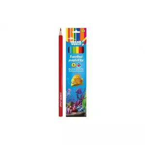 Pastelky barevné dřevo Ocean World trojhranné 6 ks v krabičce 4,5x20x1cm 24ks v krabici