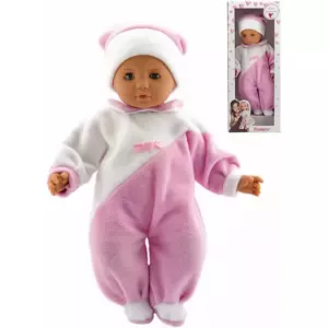 Hamiro panenka miminko 40cm textilní růžovo-bílý obleček v krabici plast