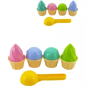 Zmrzlina set na písek lopatka 15cm + 8 báboviček plast v síťce 2 barvy