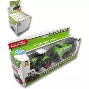 Traktor zelený farmářský set s přívěsem v krabici plast 4 druhy