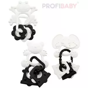PROFIBABY Baby Kousátko zvířátko se 3 přívěsky černobílé pro miminko