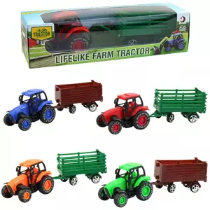 Traktor zemědělský 9cm set s vlečkou 4 druhy