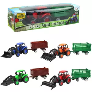 Traktor zemědělský 9cm set s vlečkou a nástrojem 4 druhy