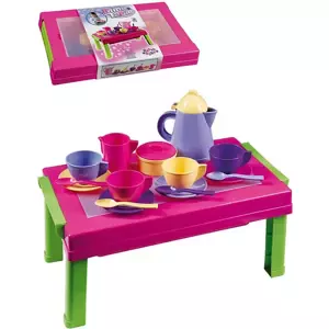 Nádobí dětské Čajový servis se stolem 40x25x18cm barevný set 18ks plast