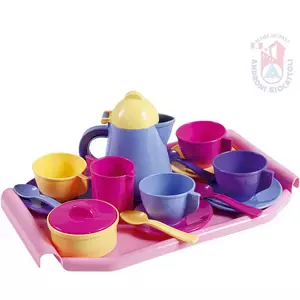 ANDRONI Kávový a čajový set dětské plastové nádobí s podnosem pro holčičky