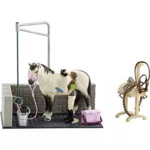 SCHLEICH Mycí kout pro koně herní set s koníkem a ošetřovatelkou plast