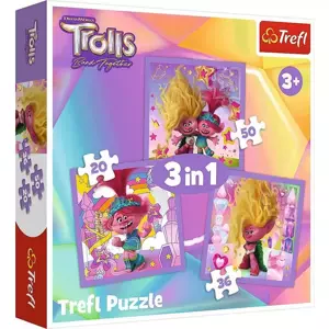 TREFL Puzzle Trollové 3: Seznamte se s Trollíky 3v1 (20,36,50 dílků)