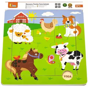 DŘEVO Baby puzzle na desce domácí zvířata 9 dílků