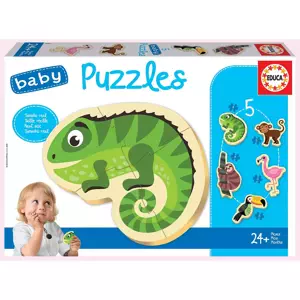 EDUCA Baby puzzle Tropická zvířata 5v1 (3-5 dílků)