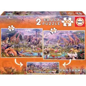 EDUCA Puzzle Panorama Divoká zvířata 2x100 dílků