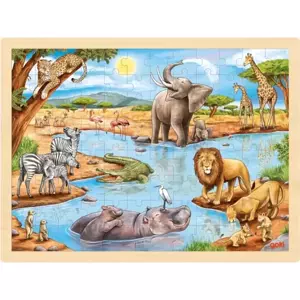 GOKI Dřevěné puzzle Africká savana 96 dílků