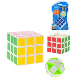 Hra Hlavolam kostka Rubikova bílá set 2ks + skládací had plast