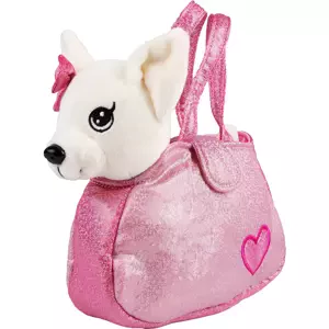 PLYŠ Pes s mašličkou v třpytivé růžové kabelce