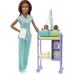 Mattel barbie povolání herní set dětská doktorka se 2 novorozenci černoška