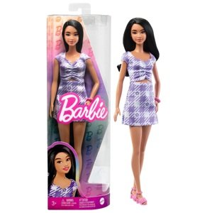 Mattel barbie modelka 199 ve fialkových kostkovaných šatech, hpf75